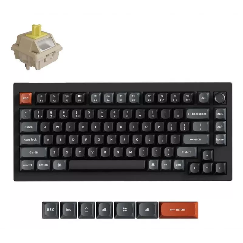 Teclado mecânico Keychron V1 Ultra 8K — formato 75%, QWERTY, Bluetooth, RGB, preto