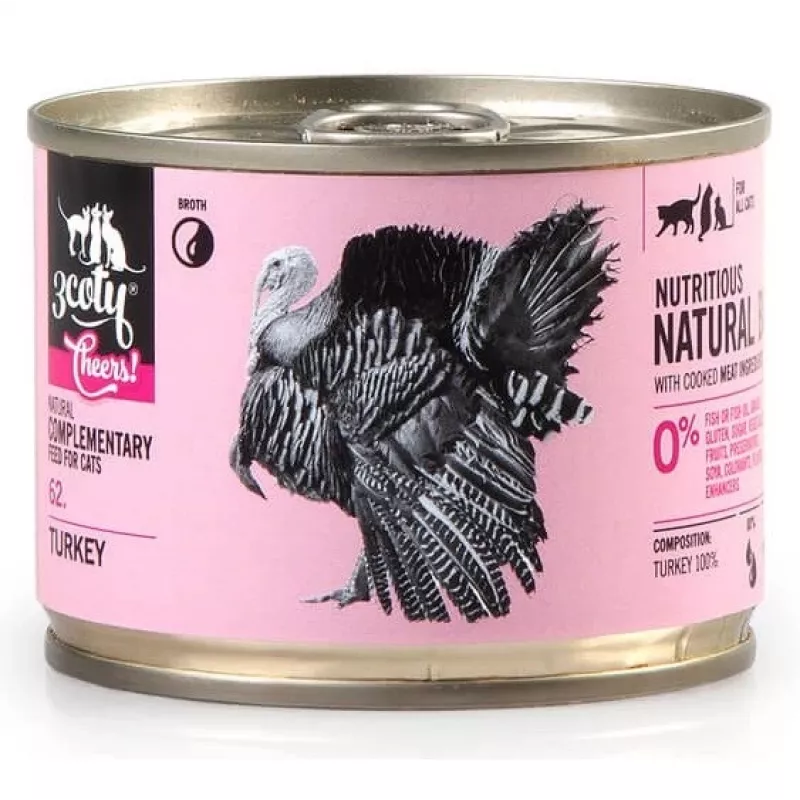 3Coty Turkey Cheers! alimento complementar ração húmida para gatos 160 g