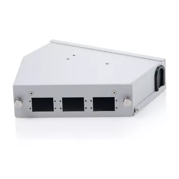 Distribuidor de fibra ótica para calha DIN DIGITUS DN-96893 — angular, 6 SC DX / LC Quad, alumínio, cinzento