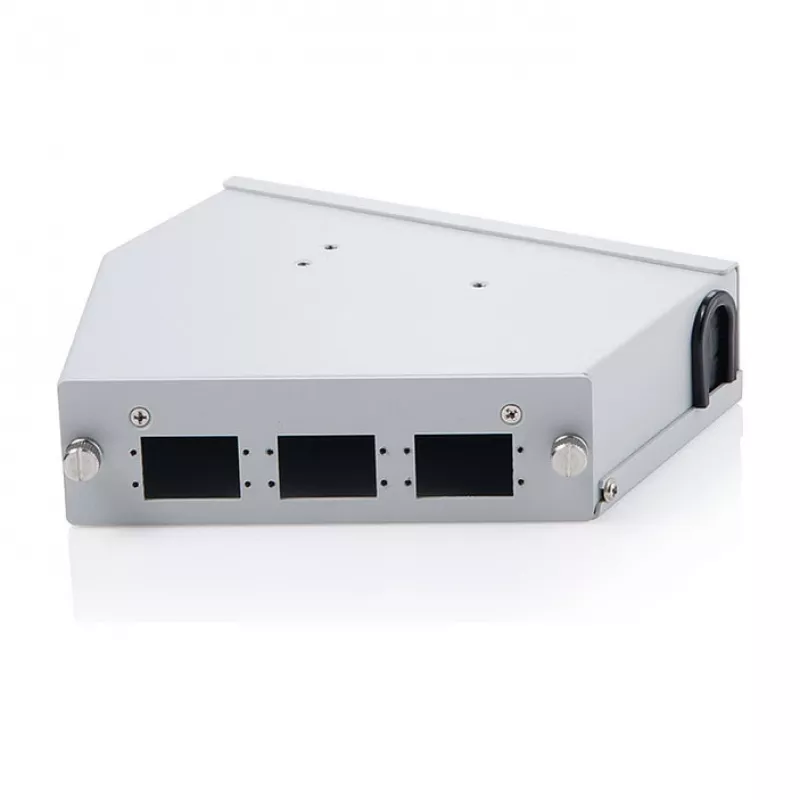 Distribuidor de fibra ótica para calha DIN DIGITUS DN-96893 — angular, 6 SC DX / LC Quad, alumínio, cinzento