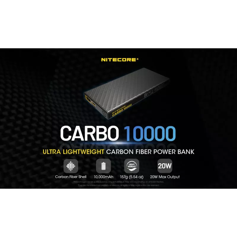 Nitecore CARBO 10000 bateria externa, 10000 mAh, preta