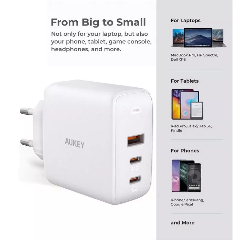 Carregador de parede ultrarrápido AUKEY PA-B6S branco Omni a Mix GaN