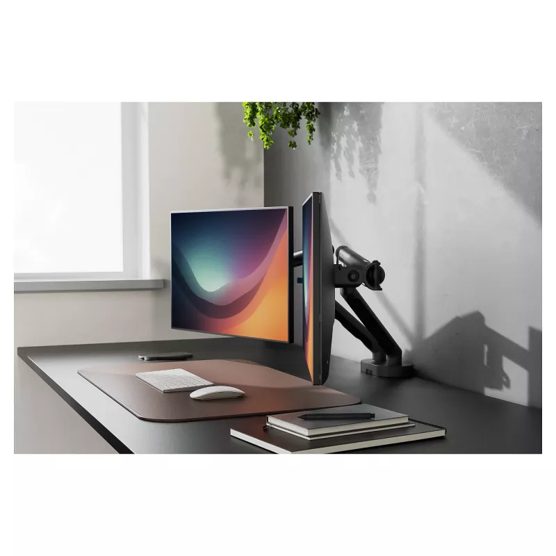 Suporte de monitor DIGITUS Dual-Design para 2 × ecrãs de 35 polegadas, grampo, 2 × 10 kg, VESA 75×75–100×100, inclinação -45–90°