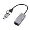 Adaptador de rede Gigabit USB 3.1 Type-C Gembird A-USB3AC-LAN-01 — 1× RJ-45, 1000 Mbit/s, USB 3.2 Gen 1, caixa de metal, cinzento