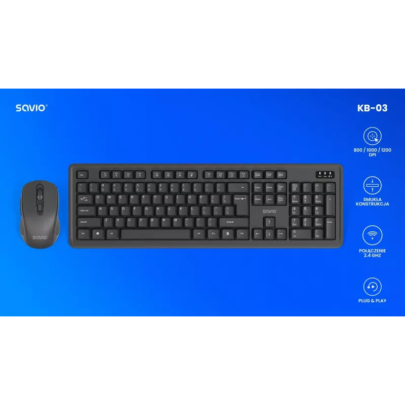 Teclado e rato Savio KB-03 incluídos Home/Office USB QWERTY US inglês preto