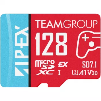 Cartão microSDXC Team Group APEX SD7.1 128 GB (MicroSD Express, vermelho/azul)