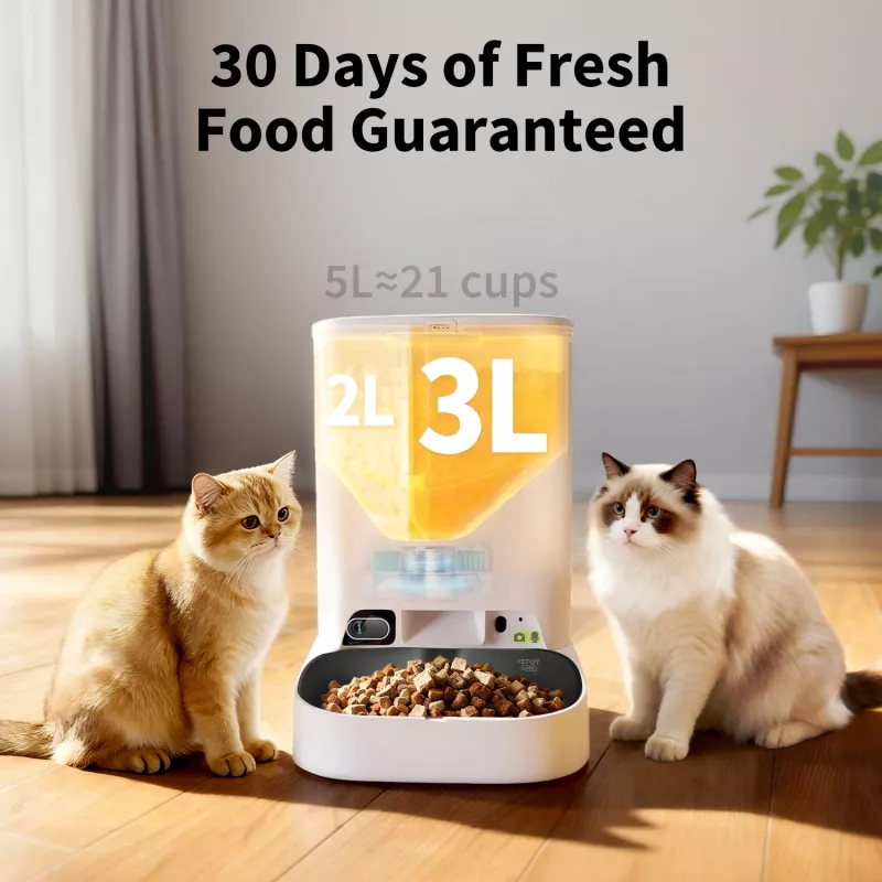 Comedouro automático PETKIT YumShare Dual-hopper 2 com câmara, capacidade de 5 L, ABS e aço inoxidável 304, branco