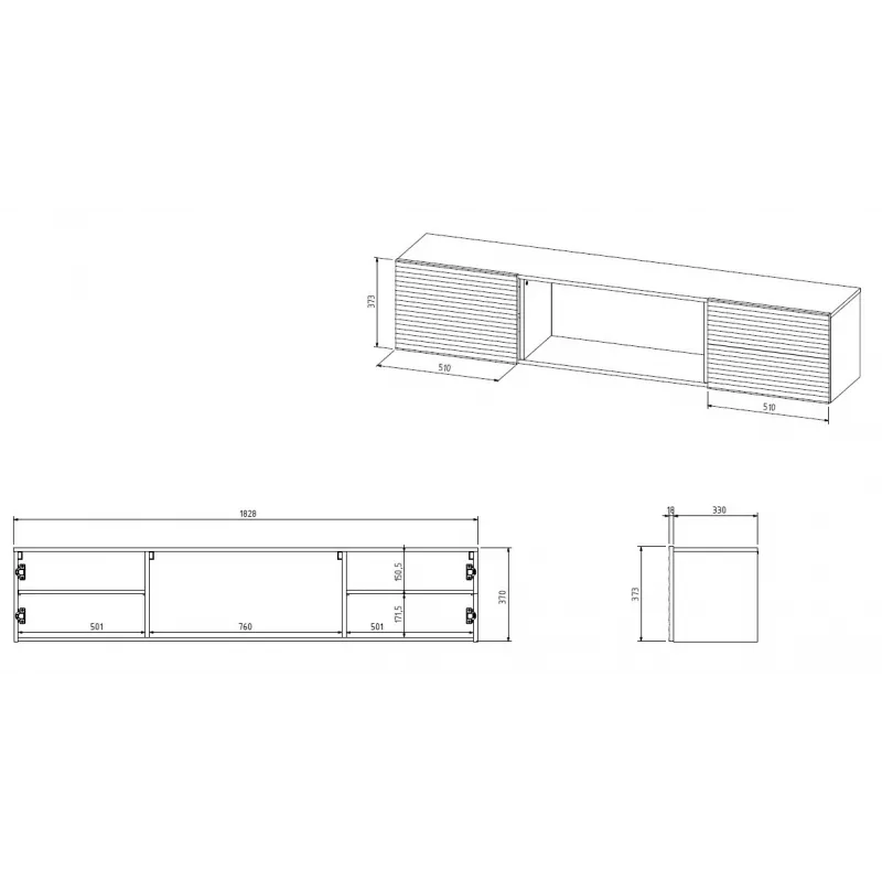 Móvel RTV Cama TULA 183x35x37 preto mate + lareira preta