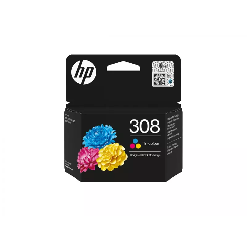 Cartucho de tinta original HP 308, 3 cores, rendimento padrão, ciano, magenta, amarelo, tinta de corante, 1 unid., 120 páginas, pack combinado