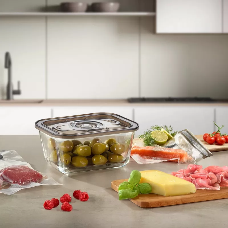 Recipiente de vácuo de vidro com tampa de plástico Caso | VacuBoxx Eco M | Transparente