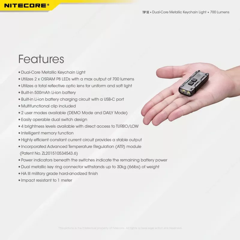 Lanterna de mão LED Nitecore TIP SE preto
