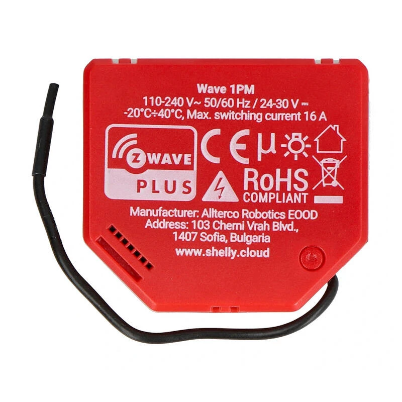 Interruptor inteligente Shelly W 1PM plástico 16A 110–240V, Z-Wave, 868,4 MHz, vermelho, 42×37×16 mm