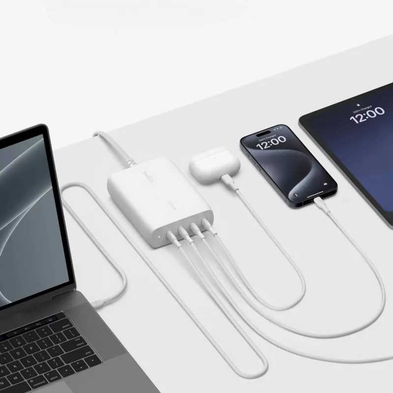 Belkin BoostCharge Pro carregador de parede GaN USB-C de 4 portas e 200 W, branco (WCH015VFWH)