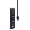 Hub USB Gembird UHB-U3P7P-01, 7 portas USB 3.2 Gen 1 (Type-A), cabo de 0,24 m, preto