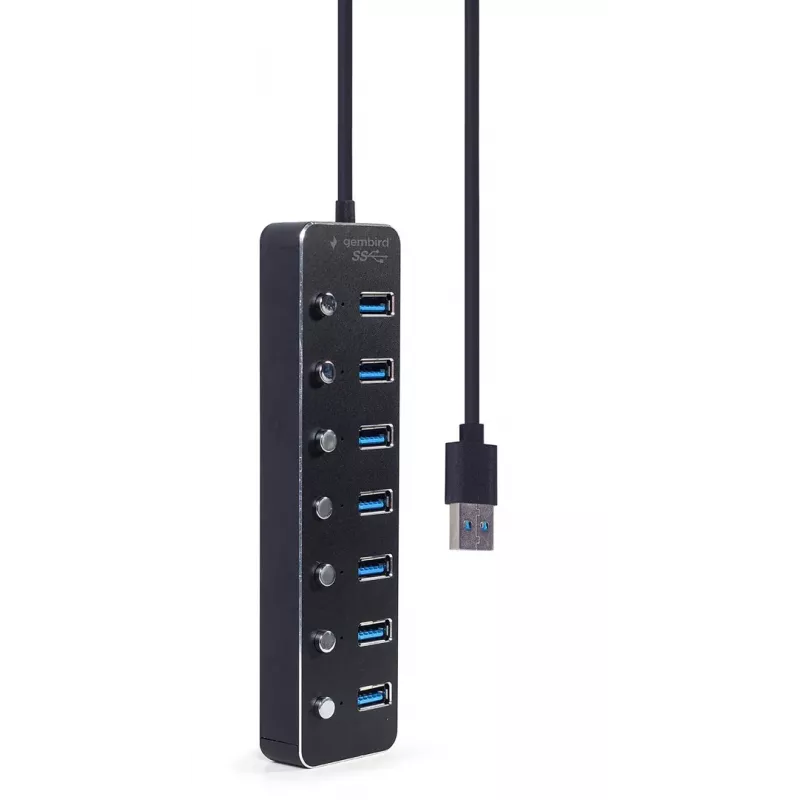 Hub USB Gembird UHB-U3P7P-01, 7 portas USB 3.2 Gen 1 (Type-A), cabo de 0,24 m, preto