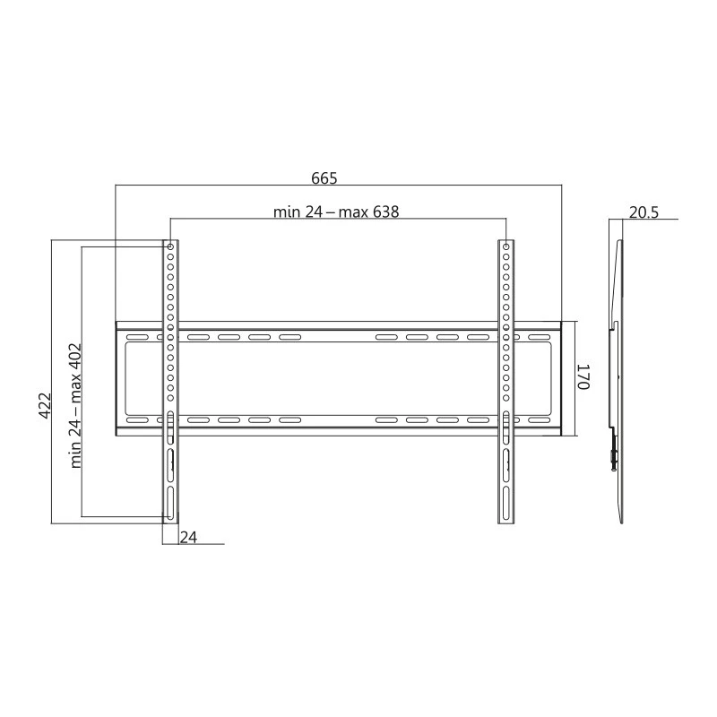 Suporte de TV LogiLink BP0038 177,8 cm (70 polegadas) preto aço inoxidável