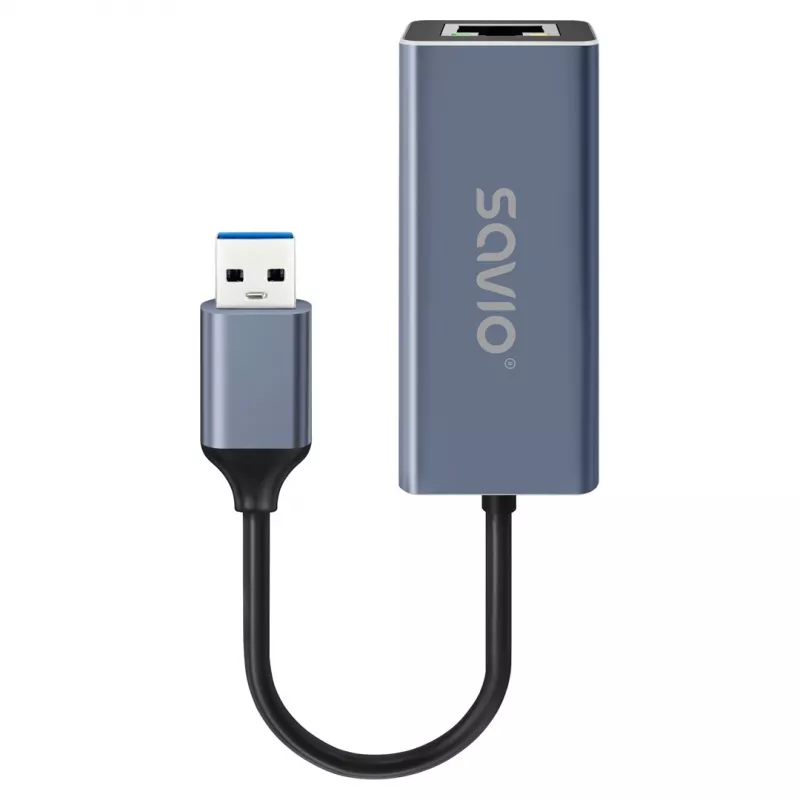 Adaptador de interface de rede SAVIO AK-83 USB Type-A para ficha RJ-45, 5 Gbit/s, preto