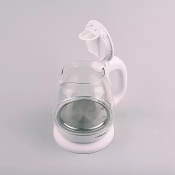 Chaleira elétrica Maestro MR-055 branca — 1 L, 1100 W, corpo em vidro, retroiluminação, indicador de nível de água