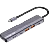 Hub USB Type-C CANYON DS-17 — HDMI, USB 3.2 Gen 1 A, USB-C, MicroSD, 10000 Mbit/s, cinzento