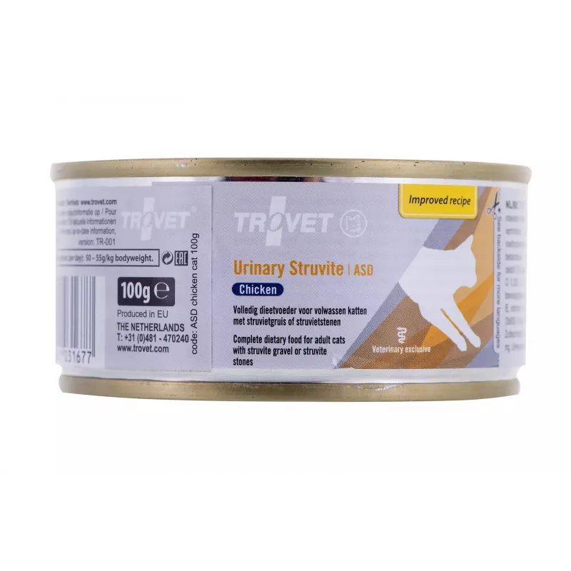 TROVET ASD Urinary Struvite comida húmida para gatos com frango, 100 g