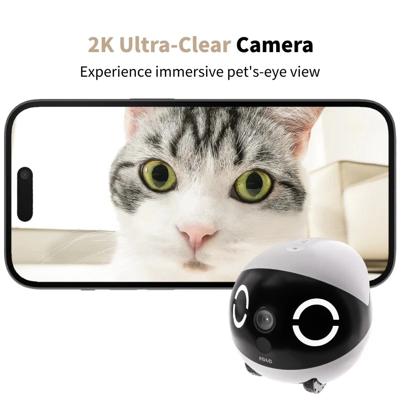 Enabot ROLA Mini robô companheiro para animais de estimação, laser, 5000 mAh, branco/preto
