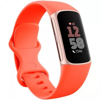 Fitbit Charge 6 - Champagne Gold Aluminium - monitor de atividade com Infinity Band - silicone - cor de coral - NFC, Bluetooth - 37,64 g (40-56-7910)
