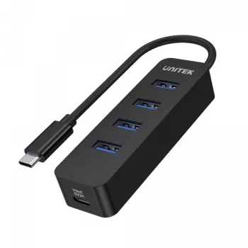 Hub USB Unitek uHUB Q4 – Hub USB 3.2 Gen 1 (Type-A) de 4 portas, Host USB-C, 5 Gbit/s, 10 W, preto