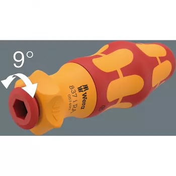 837 i RA Kraftform Kompakt VDE Punho com função de catraca, chave de fendas vermelho/amarelo, para lâminas intercambiáveis VDE Wera