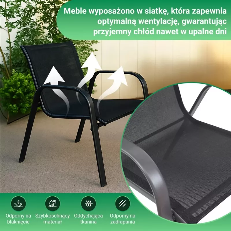 Conjunto de jardim Extralink Black Forest, têxtil duas cadeiras + mesa preta