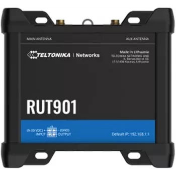 Router móvel Teltonika RUT901 — 4x Fast Ethernet LAN, 3G/4G LTE, Wi‑Fi 4 (802.11n), 4 antenas externas, caixa de alumínio