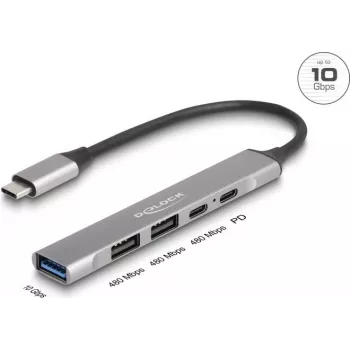 DeLOCK 64298 Docking station para portátil com fios USB 3.2 Gen 2 Type-C cinzento