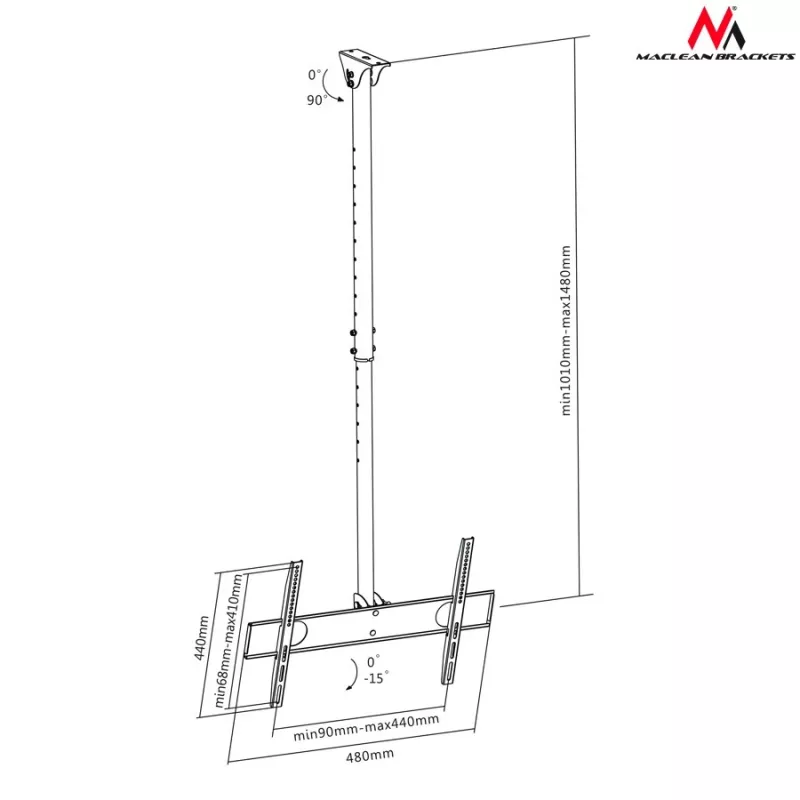 Suporte de parede/teto MACLEAN MC-631 para televisores de 32–55 polegadas, suporte universal, capacidade até 50 kg