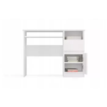Secretária e shop PORTO direita branco, tampo retangular de aglomerado 985×510×755 mm, 1 gaveta, prateleira para teclado