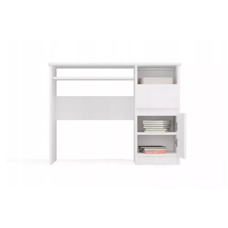 Secretária e shop PORTO direita branco, tampo retangular de aglomerado 985×510×755 mm, 1 gaveta, prateleira para teclado