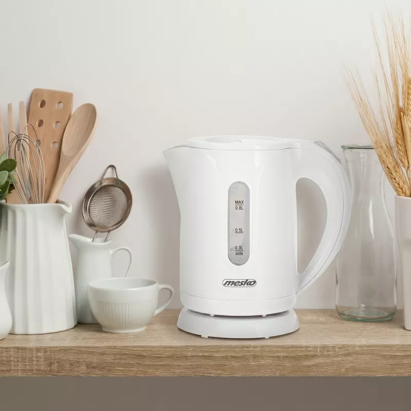 Chaleira elétrica Mesko | MS 1376 | Elétrica | 850 W | 0,8 L | Plástico | Base rotativa 360° | Branco