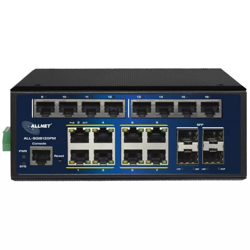 Switch PoE+ industrial ALLNET ALL-SGI8120PM 20+4 portas 10/100/1000 Mbps