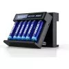 Carregador XTAR MC6C multi-slot inteligente para células cilíndricas Li-Ion, 6 slots, suporta 18650/21700/AA, entrada 5V, preto