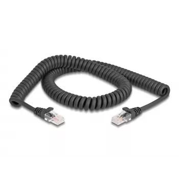 Cabo espiral RJ45 DeLOCK, macho – macho, Cat.5e, 2 m, preto