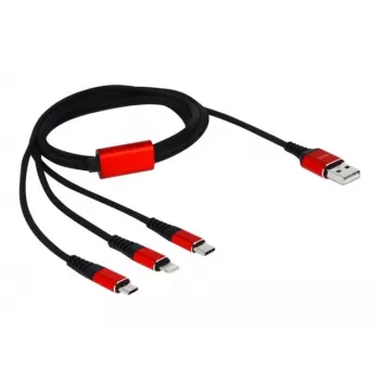 DeLOCK - Cabo apenas para carregamento - Lightning / USB - USB (M) para Micro-USB Type B, Lightning, USB-C (M) - 1,0 m - Blindado - Preto (85892)