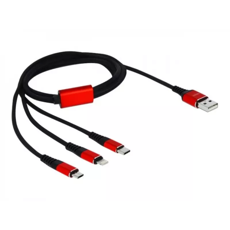 DeLOCK - Cabo apenas para carregamento - Lightning / USB - USB (M) para Micro-USB Type B, Lightning, USB-C (M) - 1,0 m - Blindado - Preto (85892)