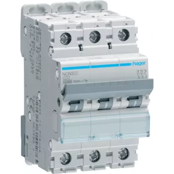 Disjuntor Hager 3 polos, C-32A, 10kA, 3M NCN332 (NCN332)