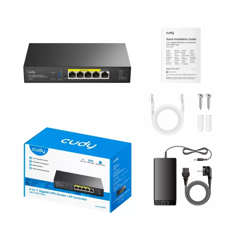 Router Wi-Fi Cudy C200P dual-band 300 Mbit/s, Gigabit Ethernet, USB 3.0, caixa metálica