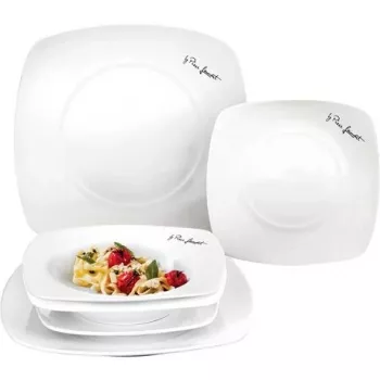 Serviço de mesa LAMART LT9002 — 6 peças pratos de porcelana: 2×25 cm, 2×20 cm, 2×17 cm, branco