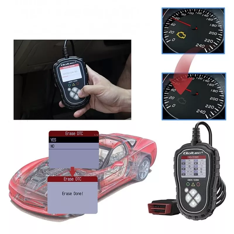 Testador de diagnóstico OBDII QOLTEC ProLine 50685 — scanner OBD-II automóvel para sistemas de 8V/25V