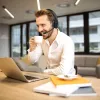 Headset Bluetooth Audiocore 74452 auscultadores cancelamento de ruído microfone call center Google Siri escritório sem fios