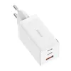 Carregador de parede Baseus GaN5 Pro 65W — USB + 2×USB-C (QC3.0, PD3.0) com cabo USB-C de 1m, branco