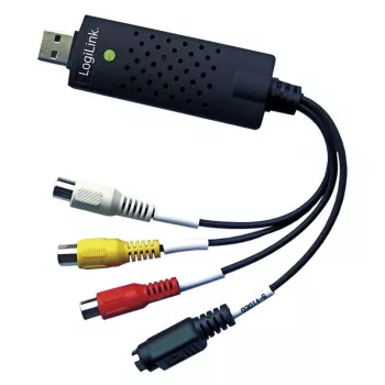 Placa de captura USB 2.0 A/V LogiLink. USB A macho para 3xCinch + MiniDIN5 fêmea. Preto