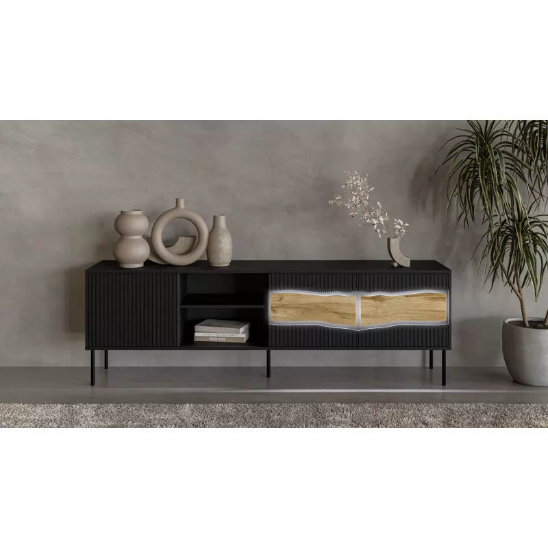 Móvel de TV cama meble INSERTO 3D1W 190x40x62 cm preto com LED
