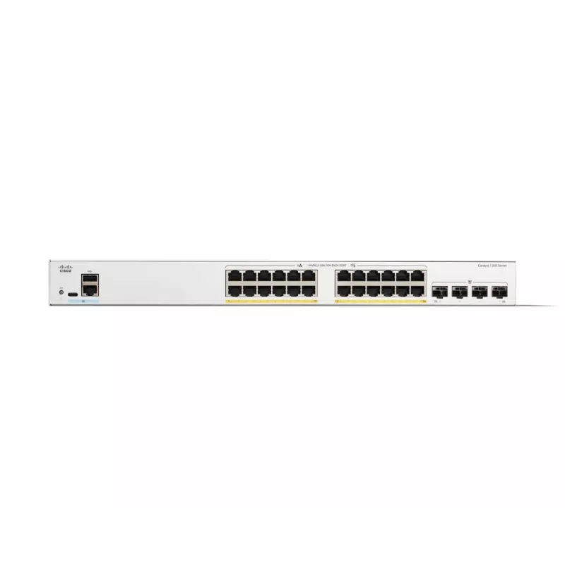 Cisco Catalyst 1200-24FP-4G Smart Switch, 24 portas GE, Full PoE, 4x1GE SFP, Limited Lifetime Protection (C1200-24FP-4G)
