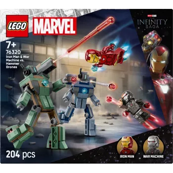 Brinquedo de construção LEGO Marvel Super Heroes Iron Man War Machine conjunto 76320, 204 peças, 2 minifiguras, 100 mm de altura